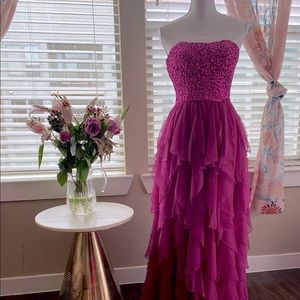Vintage 80s Mike Benet Hot Pink Fuchsia Sequin Chiffon Evening dress